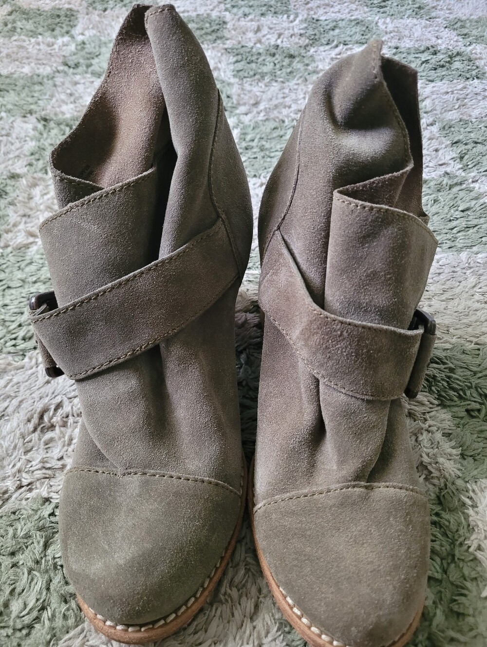Joe's Jeans Olive Green Suede Ankle Boots with Wrap Strap